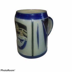 German Handarbeit Pottery Beer Stein Gray Blue Mug